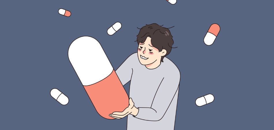 young man taking ketamine pills