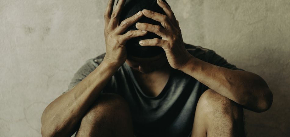 Addicted man in depression