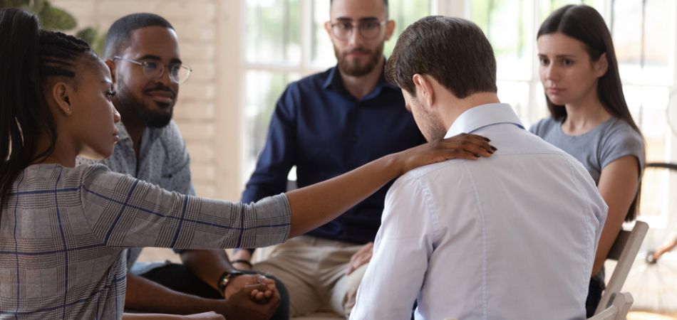 alcoholic person at rehab therapy