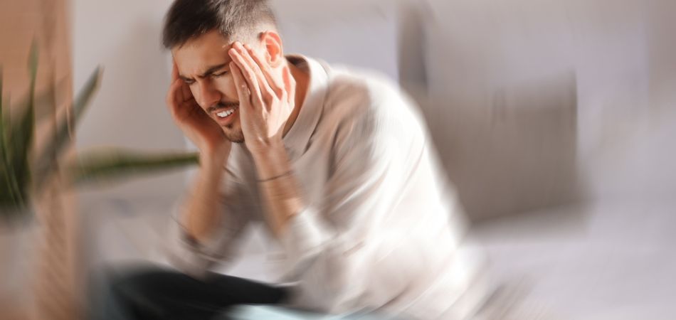 man suffring from addiction headache.