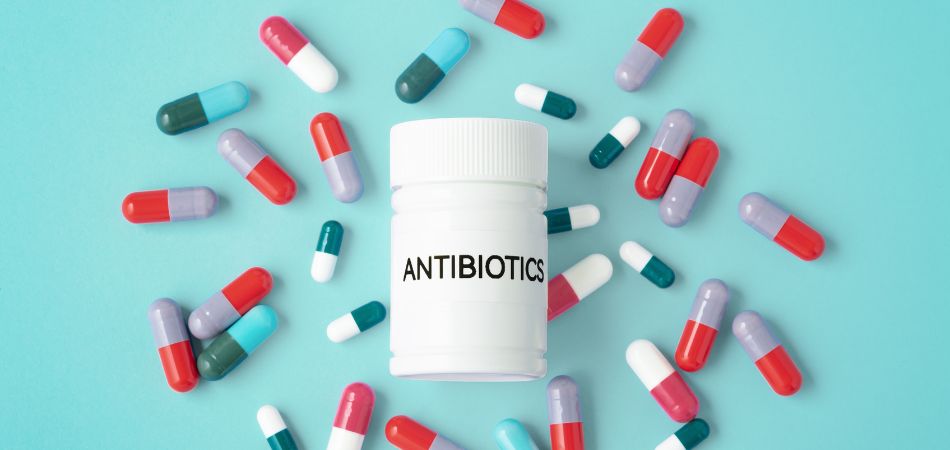 Antibiotics pills on a bottle