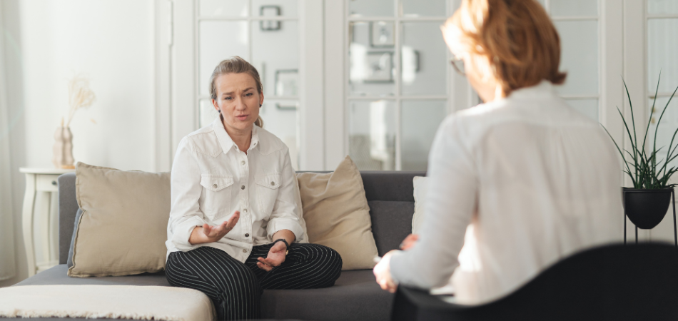 Woman in rehab therapy session