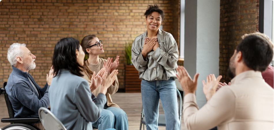 Group of individuals celebrating long-term sobriety