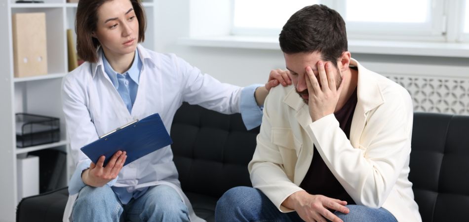 Morphine Rehab young man on addiction treatment therapy