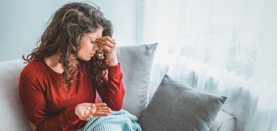 woman suffring with Antidepressant pills