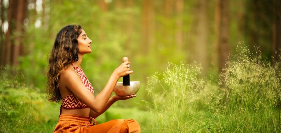 indian woman doing music therapy