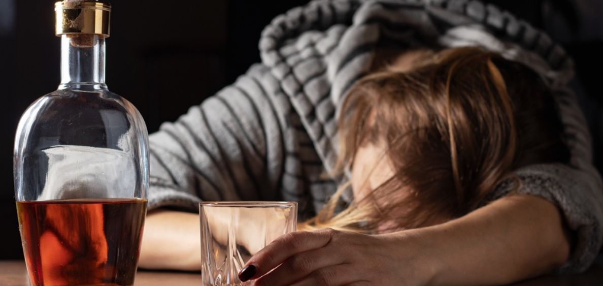 Drinking woman addicted to alcohol