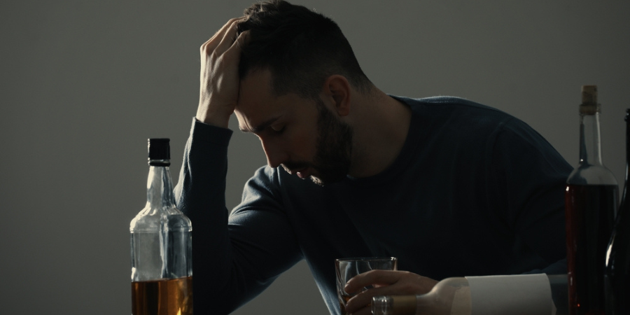 Man in depression beacuse of alcohol